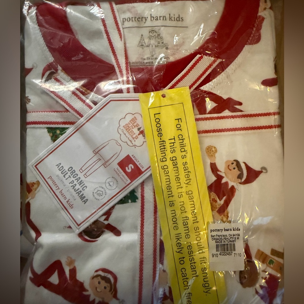 Pottery Barn Elf on the Shelf Pajamas Adult Small Organic Cotton Holiday NWT